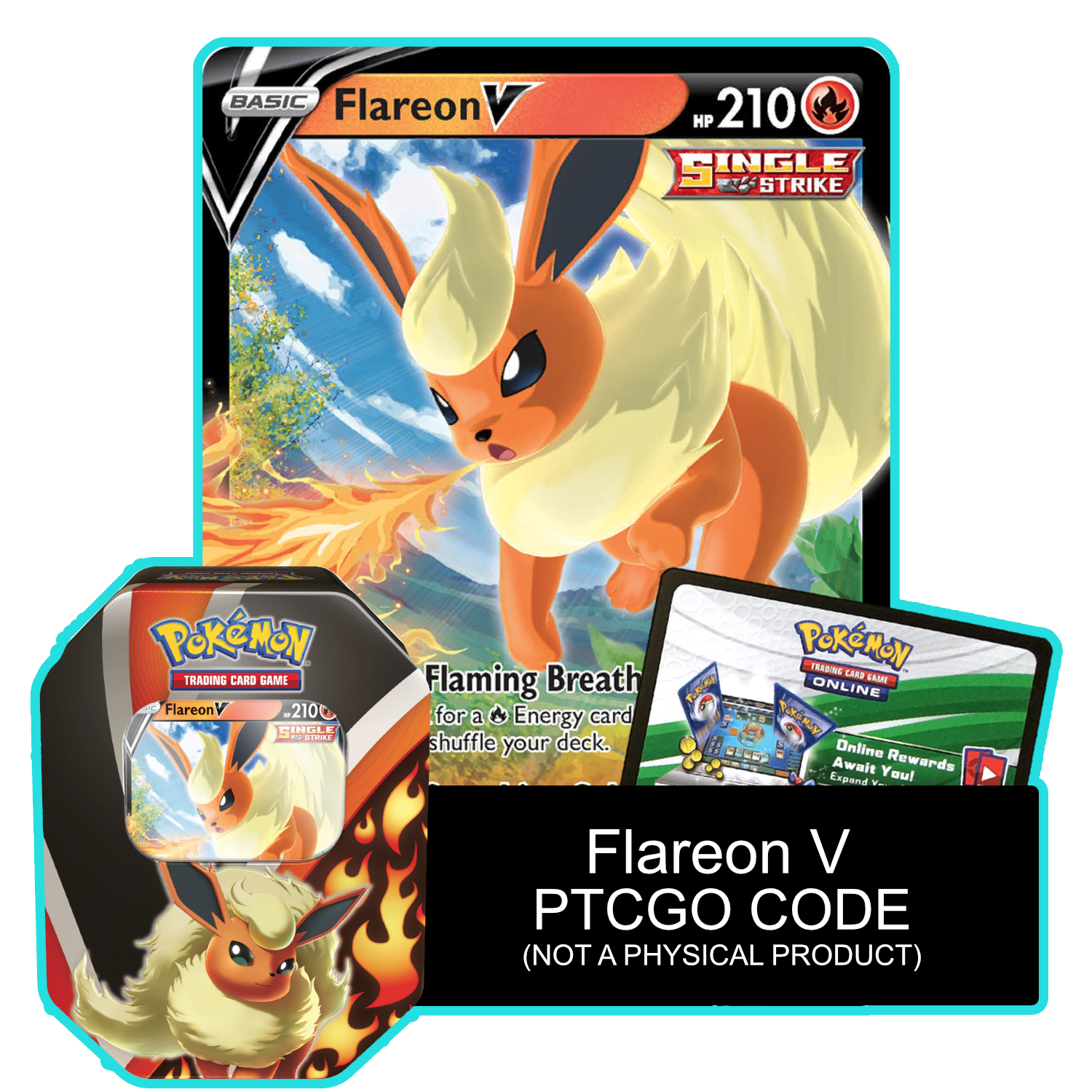 Eevee Evolutions Tin: Flareon V - Pokemon TCG Live Code - Card Cavern