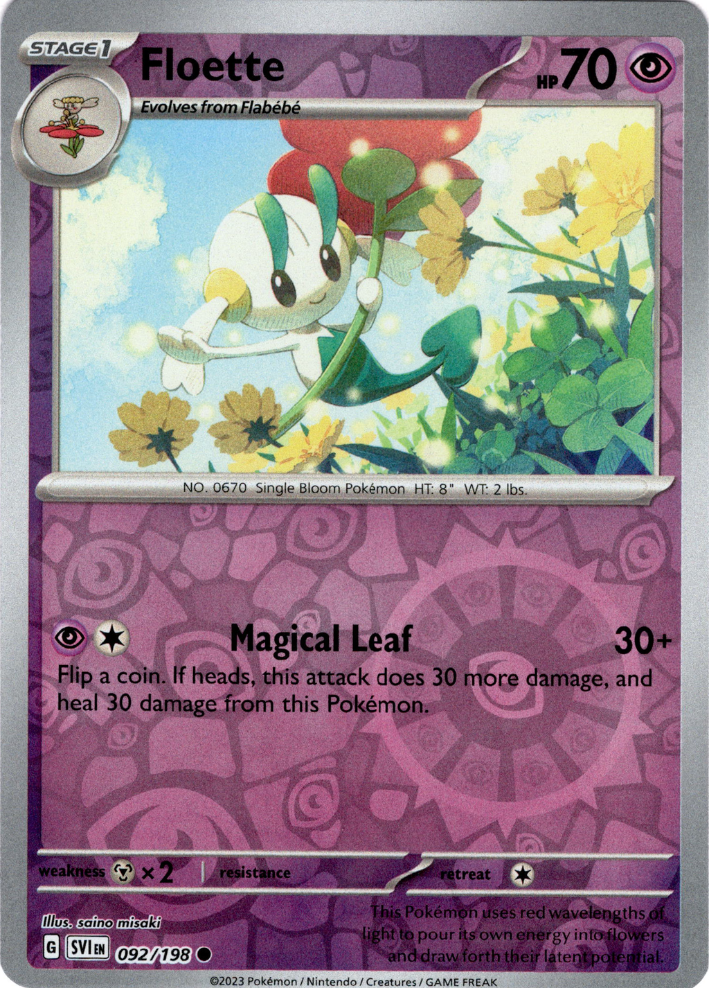 Floette - 092/198 - Scarlet \u0026 Violet - Reverse Holo – Card Cavern Trading  Cards, LLC, image size:1024x1426