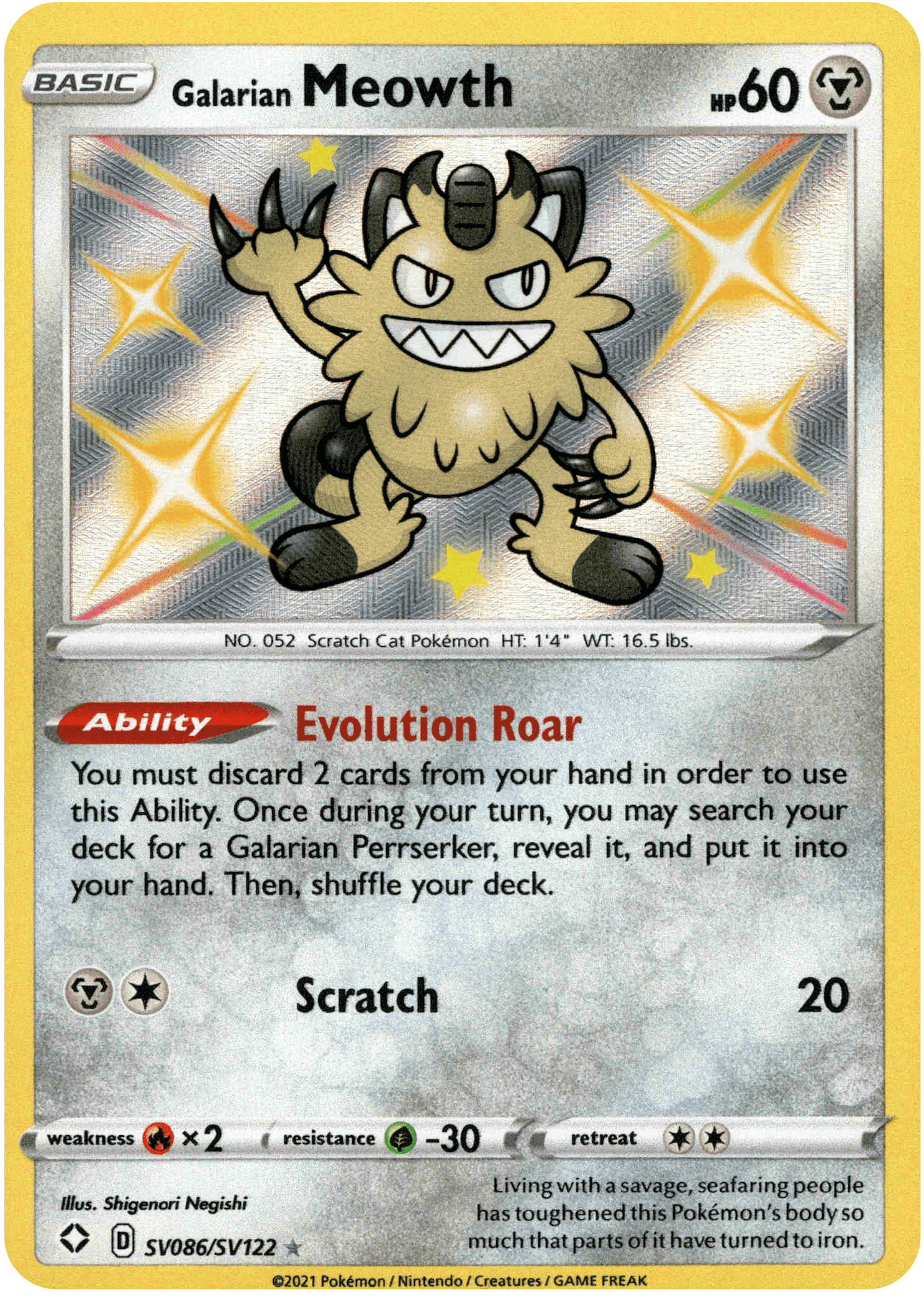 Galarian Meowth - SV086/SV122 - Shining Fates - Holo - Card Cavern
