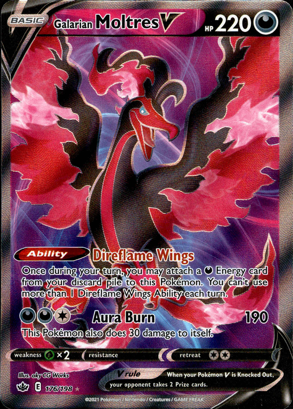Mavin  Pokémon Galarian Moltres V Alternate Full Art Chilling Reign Card  (177/198) NM