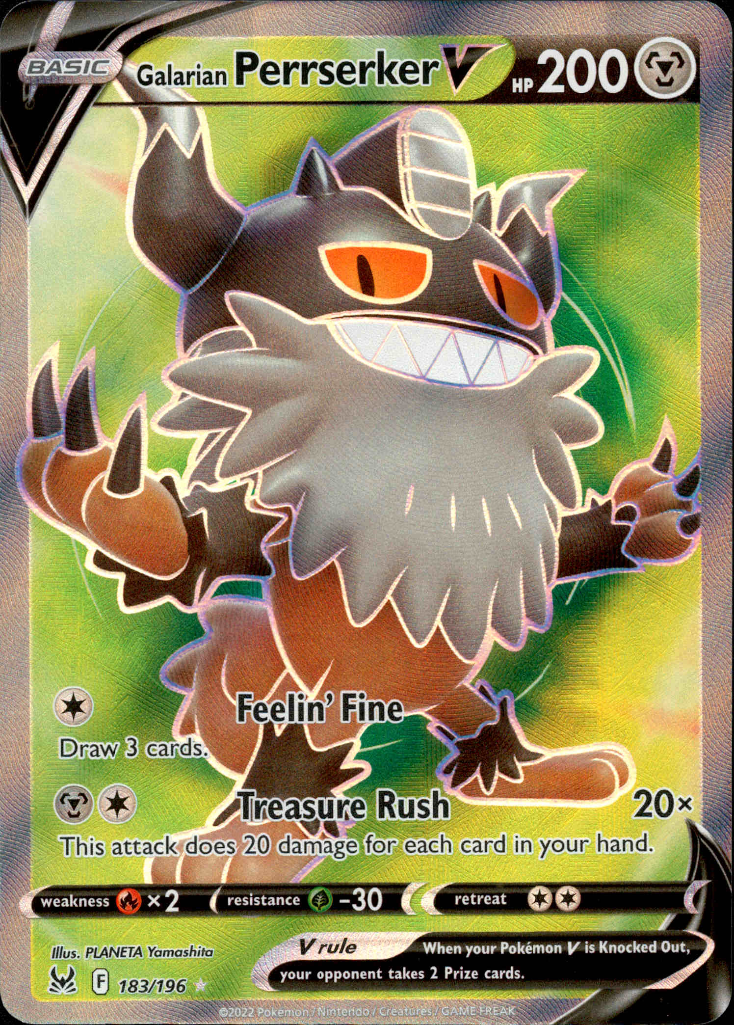 Galarian Perrserker V Full Art - 183/196 - Lost Origin - Card Cavern
