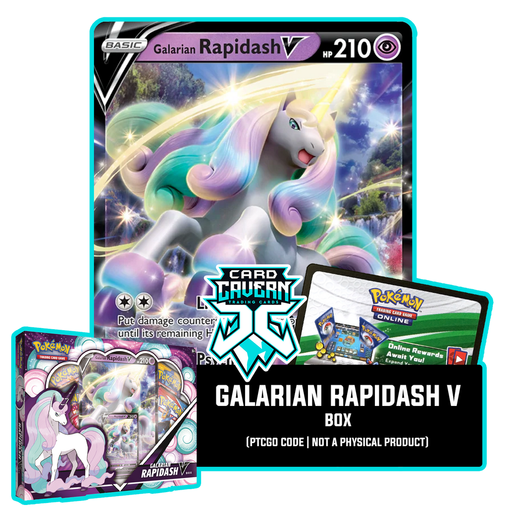 pokémon trading card game galarian rapidash v box Galarian Rapidash V SWSH111 PTCGO Code – Card Cavern Trading Cards, LLC