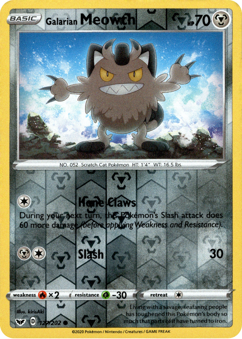 Galarian Meowth - 127/202 - Sword & Shield - Reverse Holo Card Cavern Trading Cards, LLC Galarian Meowth - 127/202 - Sword & Shield - Reverse Holo Card Cavern Trading Cards, LLC
