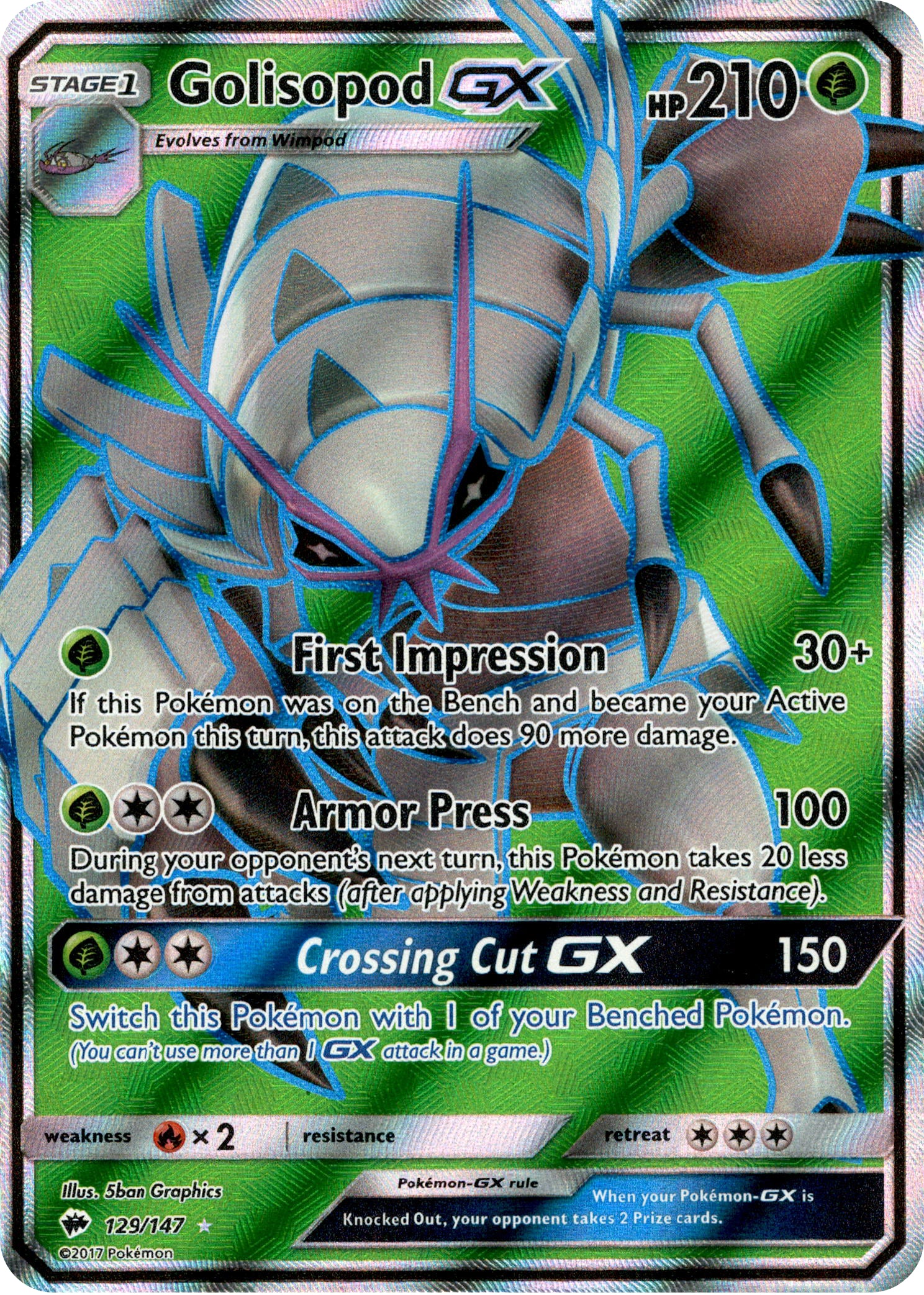 Golisopod GX Full Art - 129/147 - Burning Shadows - Holo - Card Cavern