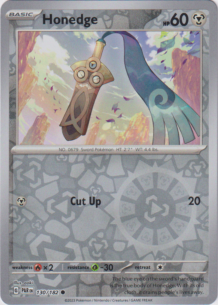 Honedge - 130/182 - Paradox Rift - Reverse Holo Card Cavern Trading Cards, LLC Honedge - 130/182 - Paradox Rift - Reverse Holo Card Cavern Trading Cards, LLC