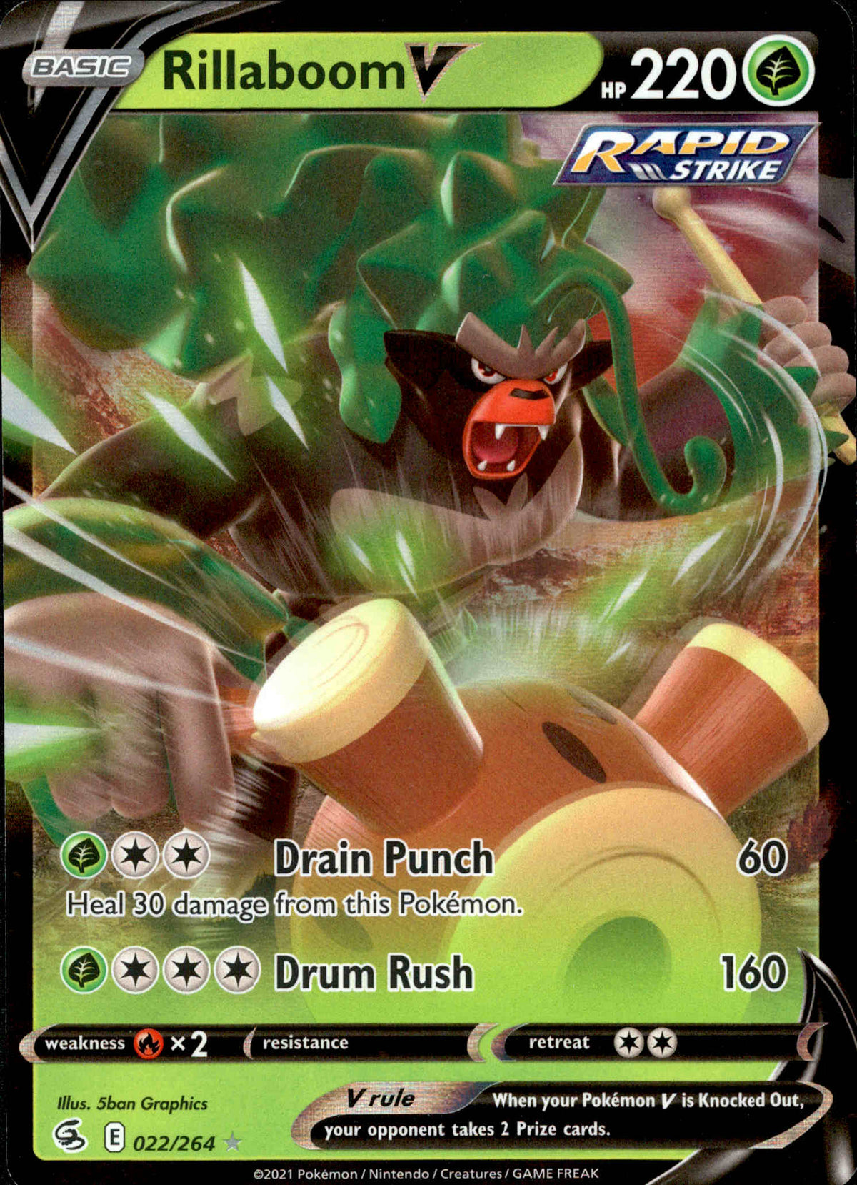 Rillaboom V - 022/264 - Fusion Strike - Holo - Card Cavern