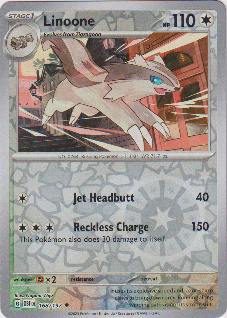 Linoone - 168/197 - Obsidian Flames - Reverse Holo Linoone - 168/197 - Obsidian Flames - Reverse Holo