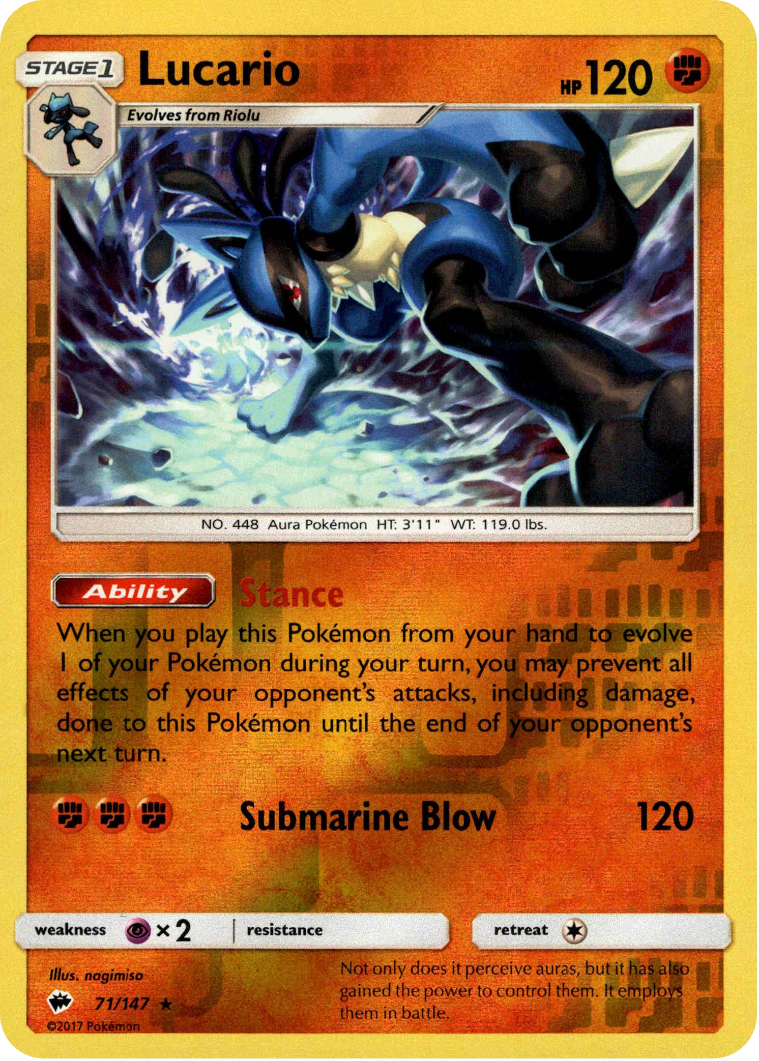 Lucario - 71/147 - Burning Shadows - Reverse Holo - Card Cavern