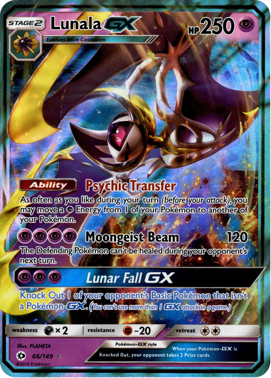 Lunala GX Holo Pokemon Card 66/149