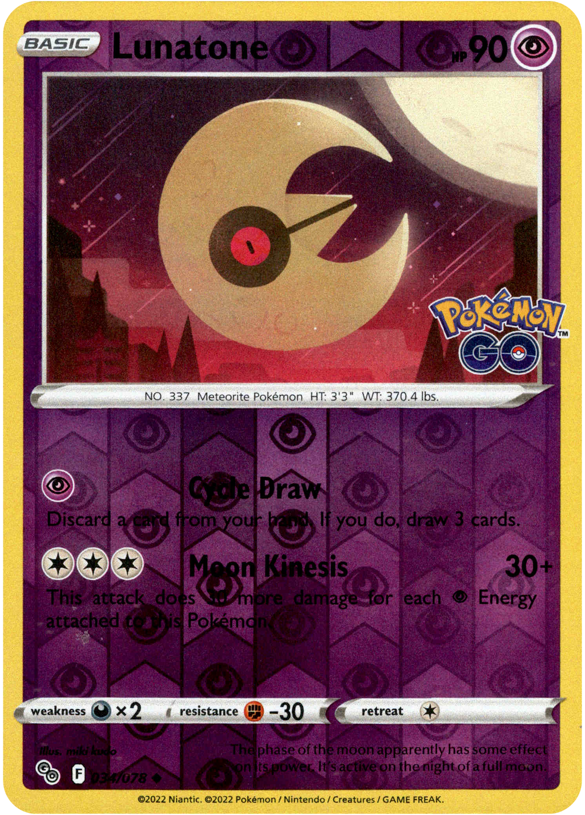 Lunatone - 034/078 - Pokemon Go - Reverse Holo - Card Cavern