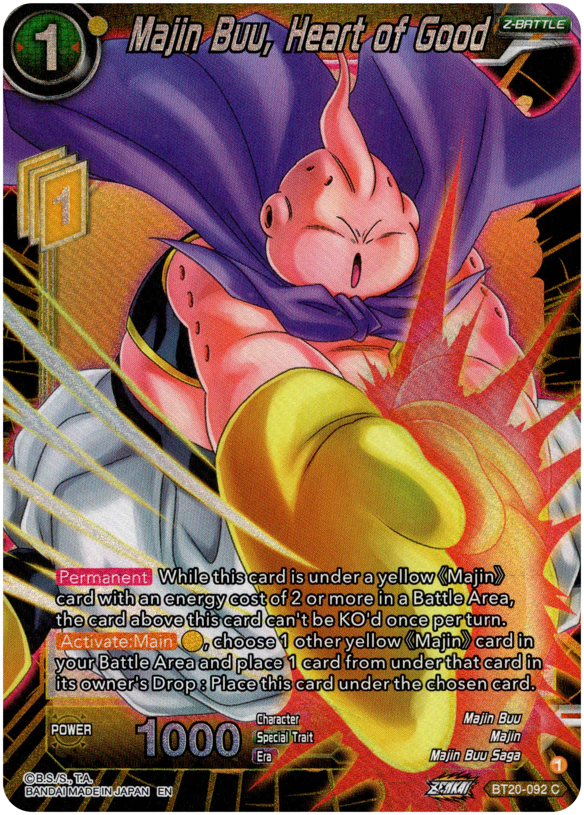 Majin Buu, Heart of Good - BT20-092 C - Power Absorbed - Foil - Card Cavern