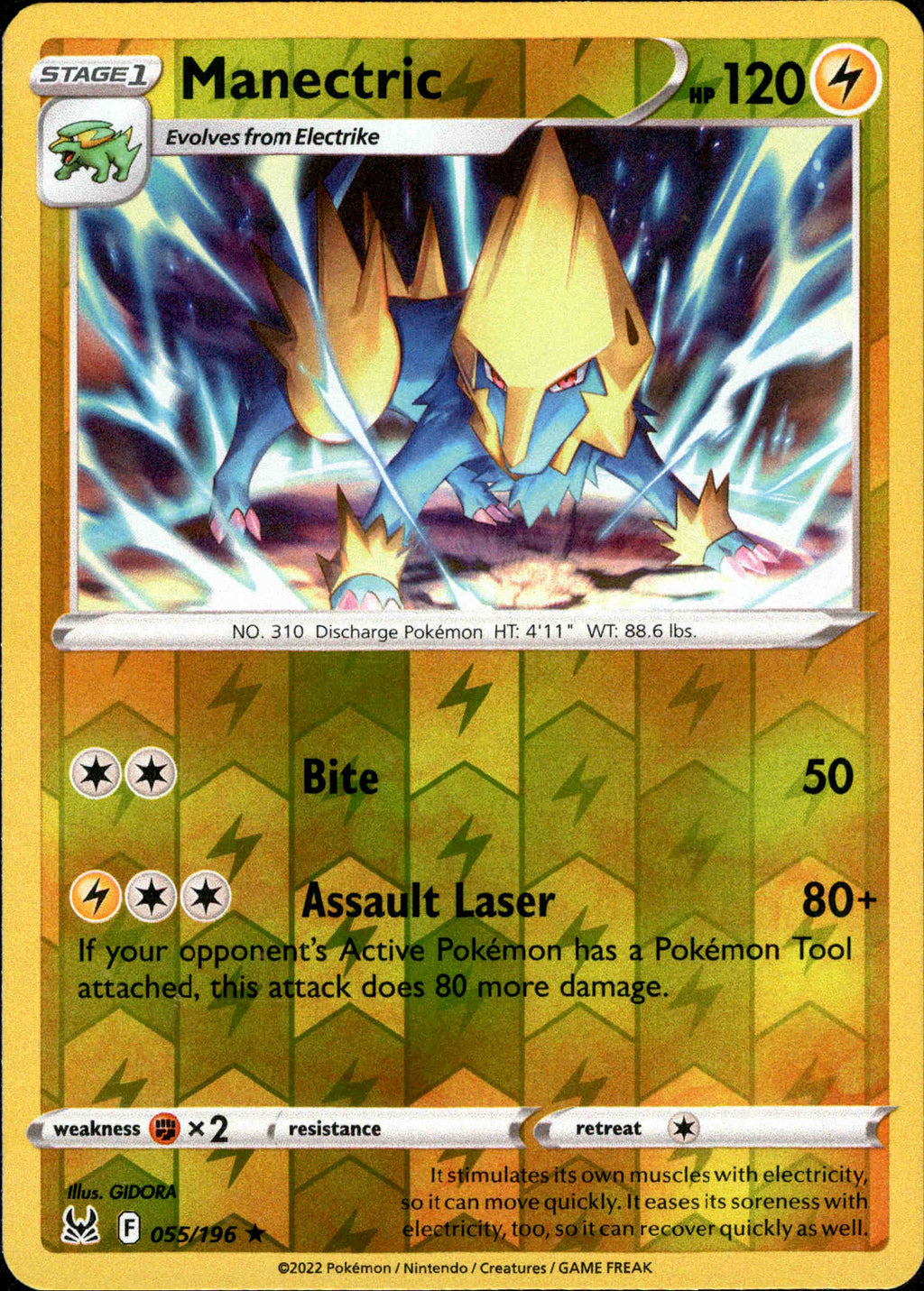 Manectric - 055/196 - Lost Origin - Reverse Holo Card Cavern Trading Cards, LLC Manectric - 055/196 - Lost Origin - Reverse Holo Card Cavern Trading Cards, LLC
