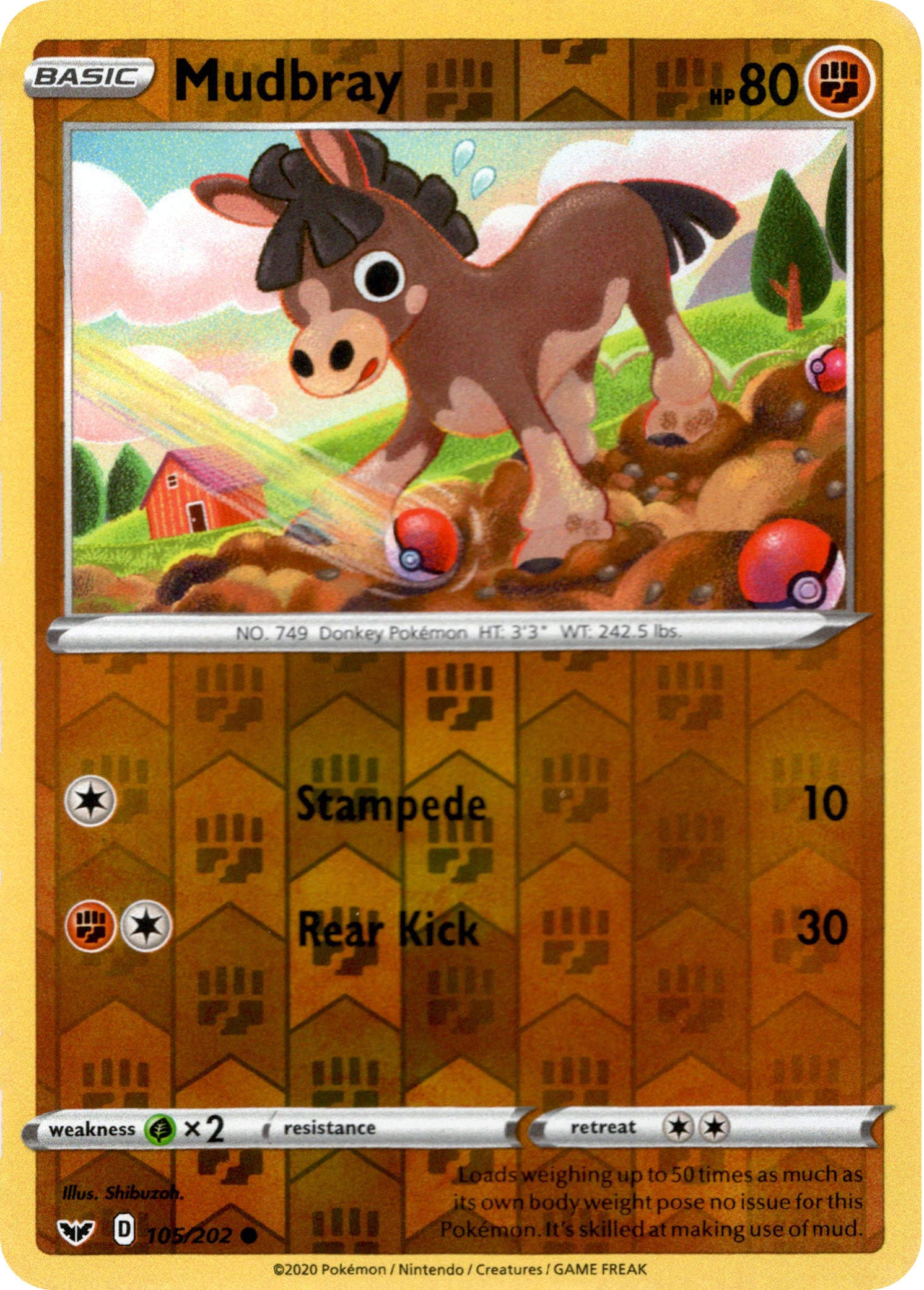 Mudbray - 105/202 - Sword & Shield - Reverse Holo - Card Cavern