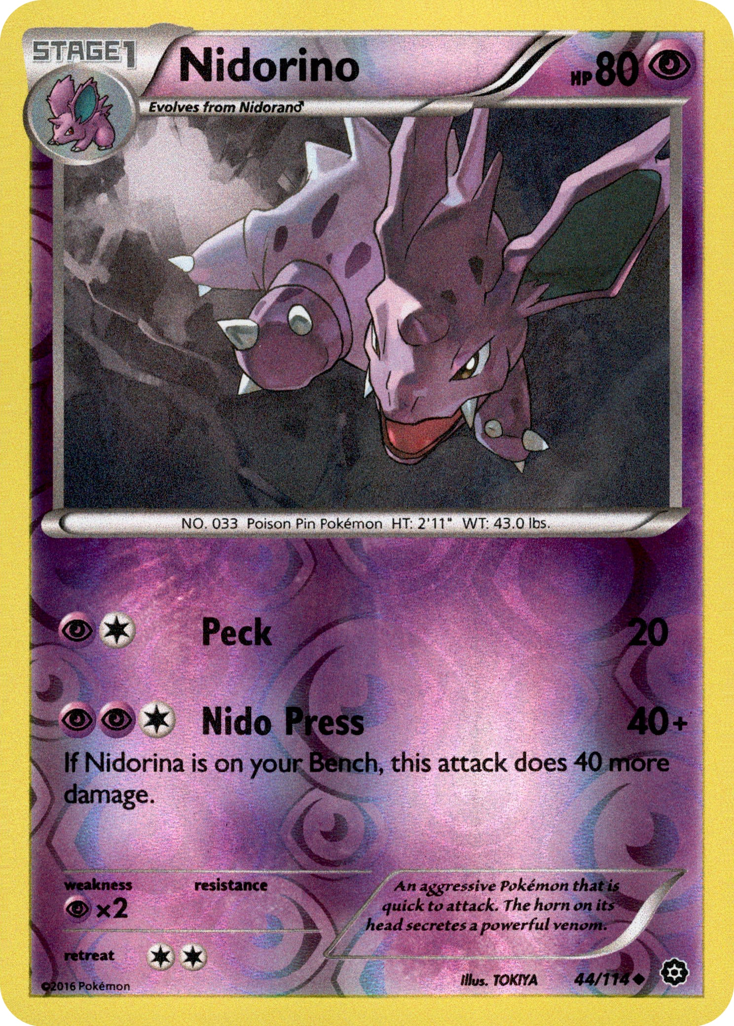 Nidorino - 44/114 - Steam Siege - Reverse Holo - Card Cavern