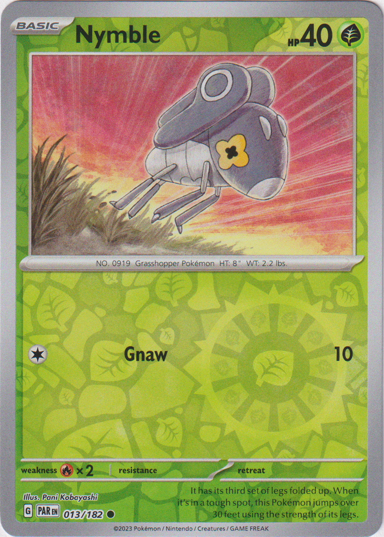 which pokemon set has 182 cards Nymble - 013/182 - Paradox Rift
