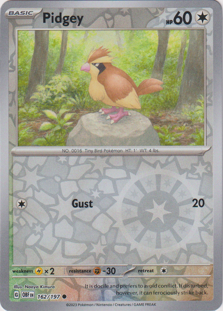 Pidgey - 162/197 - Obsidian Flames - Reverse Holo Card Cavern Trading Cards, LLC Pidgey - 162/197 - Obsidian Flames - Reverse Holo Card Cavern Trading Cards, LLC
