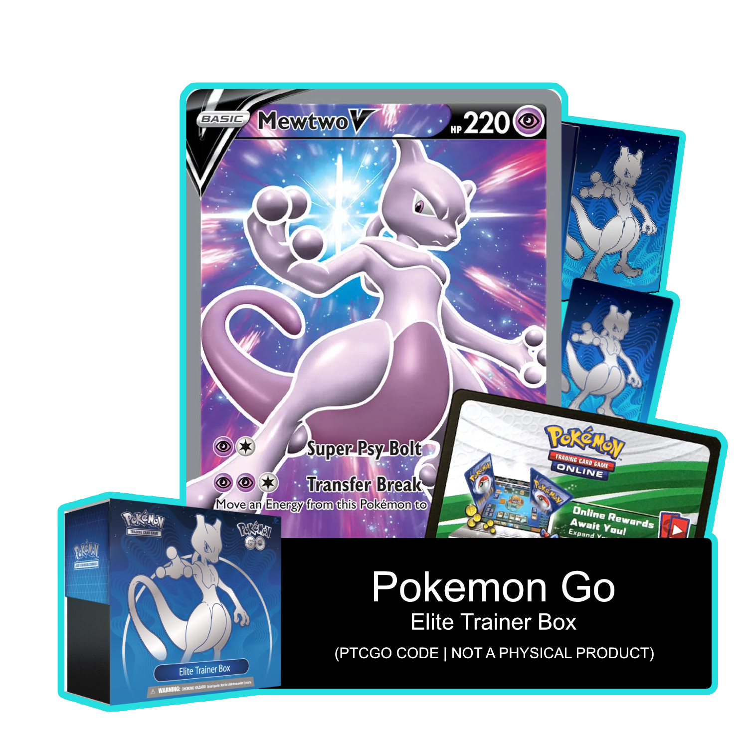 Pokemon GO ETB - Mewtwo, Sleeves and Deck Box - PTCGL Code - Card Cavern