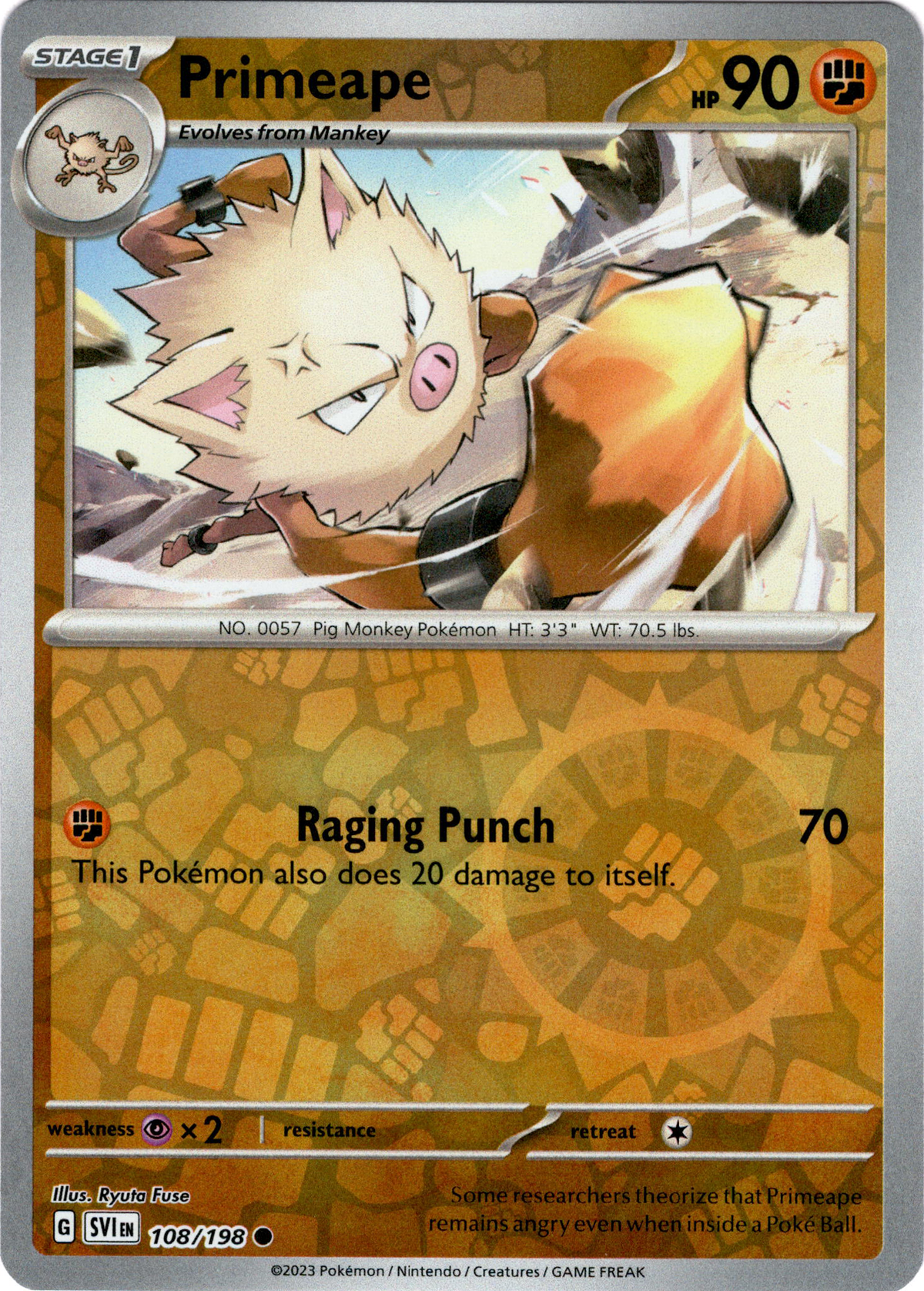 Primeape - 108/198 - Scarlet & Violet - Reverse Holo - Card Cavern