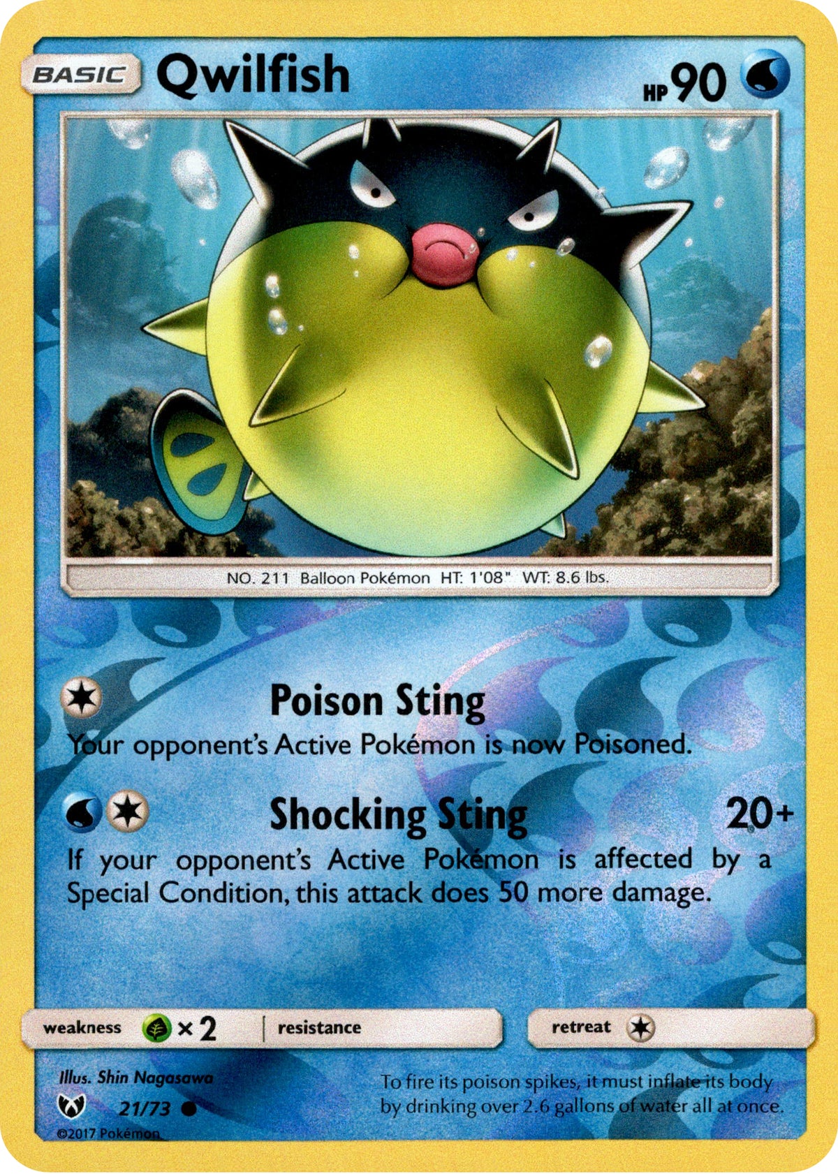 Qwilfish - 21/73 - Shining Legends - Reverse Holo - Card Cavern