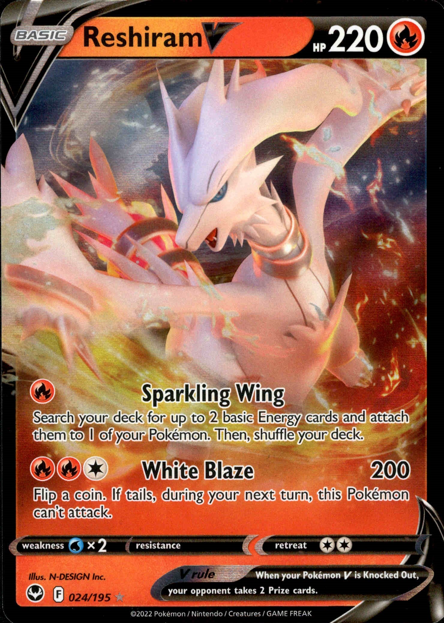 Reshiram V - 024/195 - Silver Tempest - Holo - Card Cavern