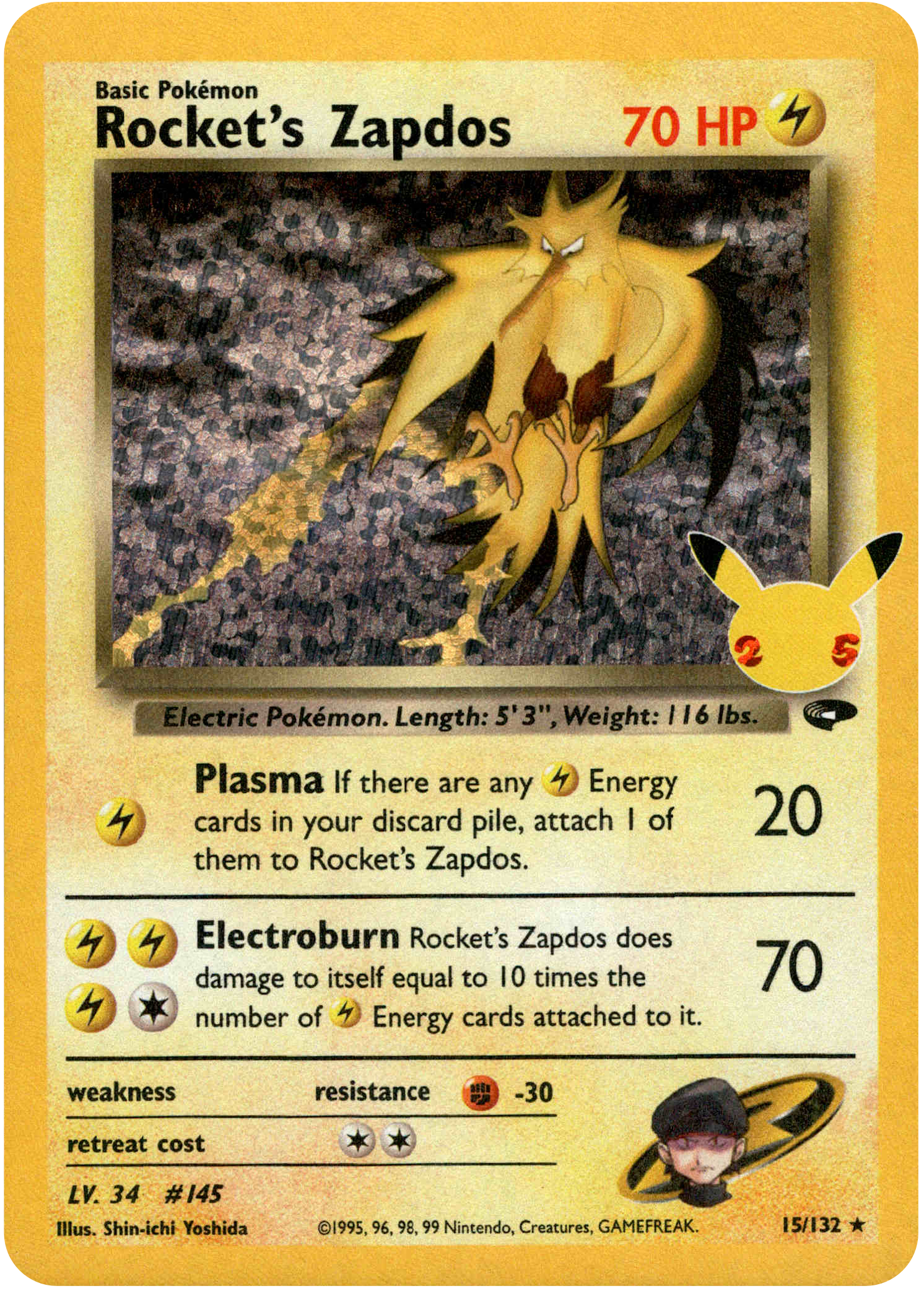 Rocket's Zapdos (Classic Collection) - 15/132 - Celebrations - Holo - Card Cavern
