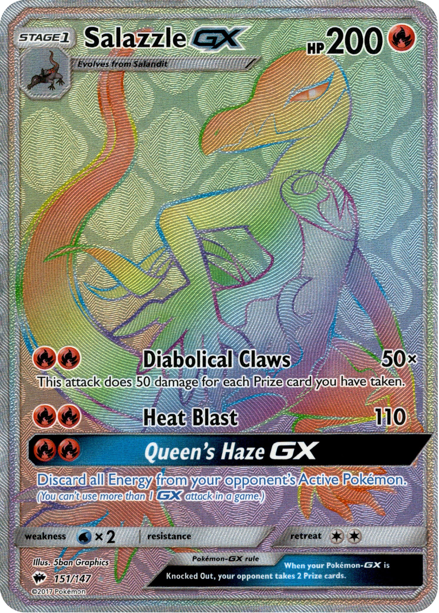 Salazzle GX Hyper Rare - 151/147 - Burning Shadows - Holo - Card Cavern