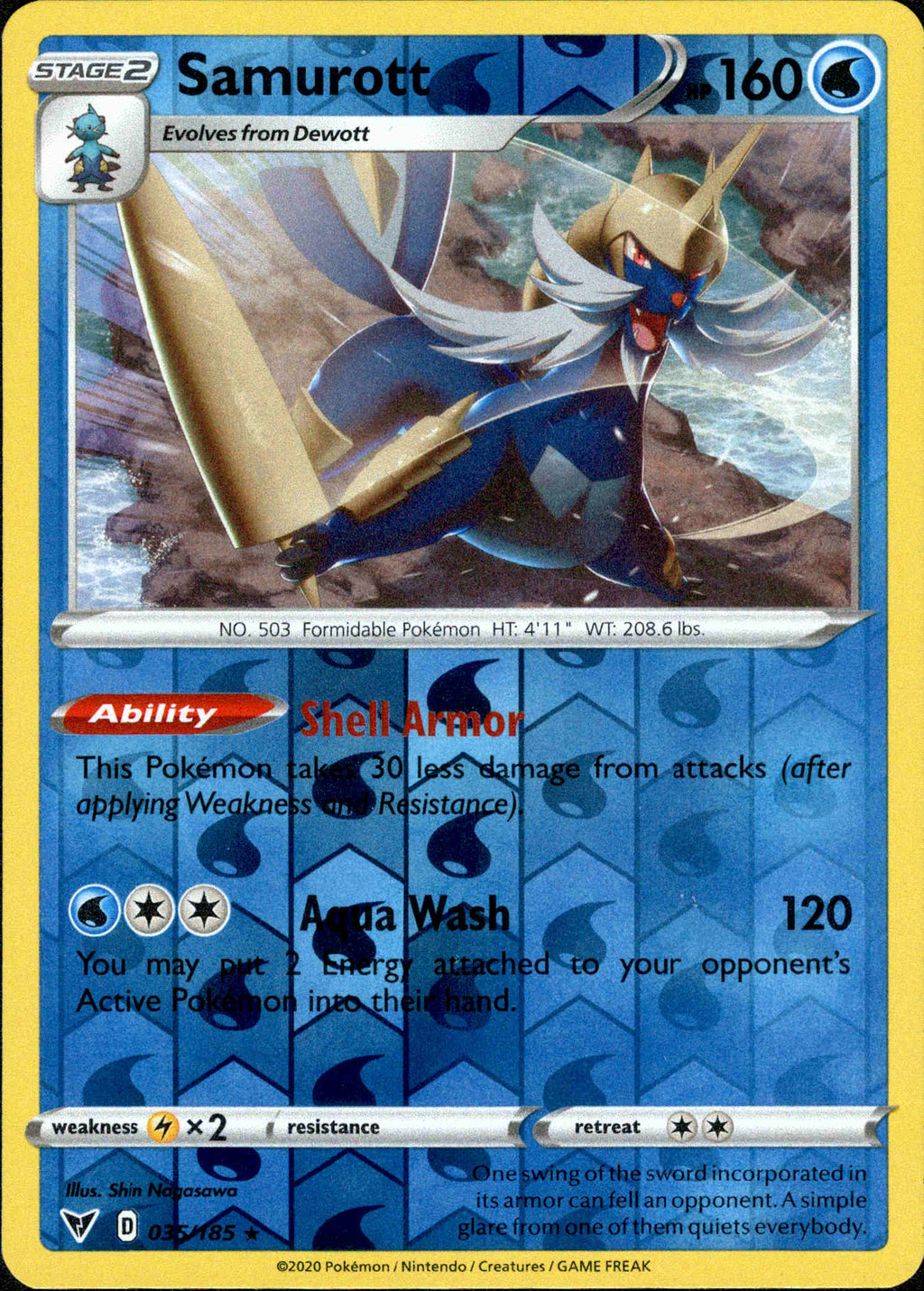 Samurott - 035/185 - Vivid Voltage - Reverse Holo Card Cavern Trading Cards, LLC Samurott - 035/185 - Vivid Voltage - Reverse Holo Card Cavern Trading Cards, LLC