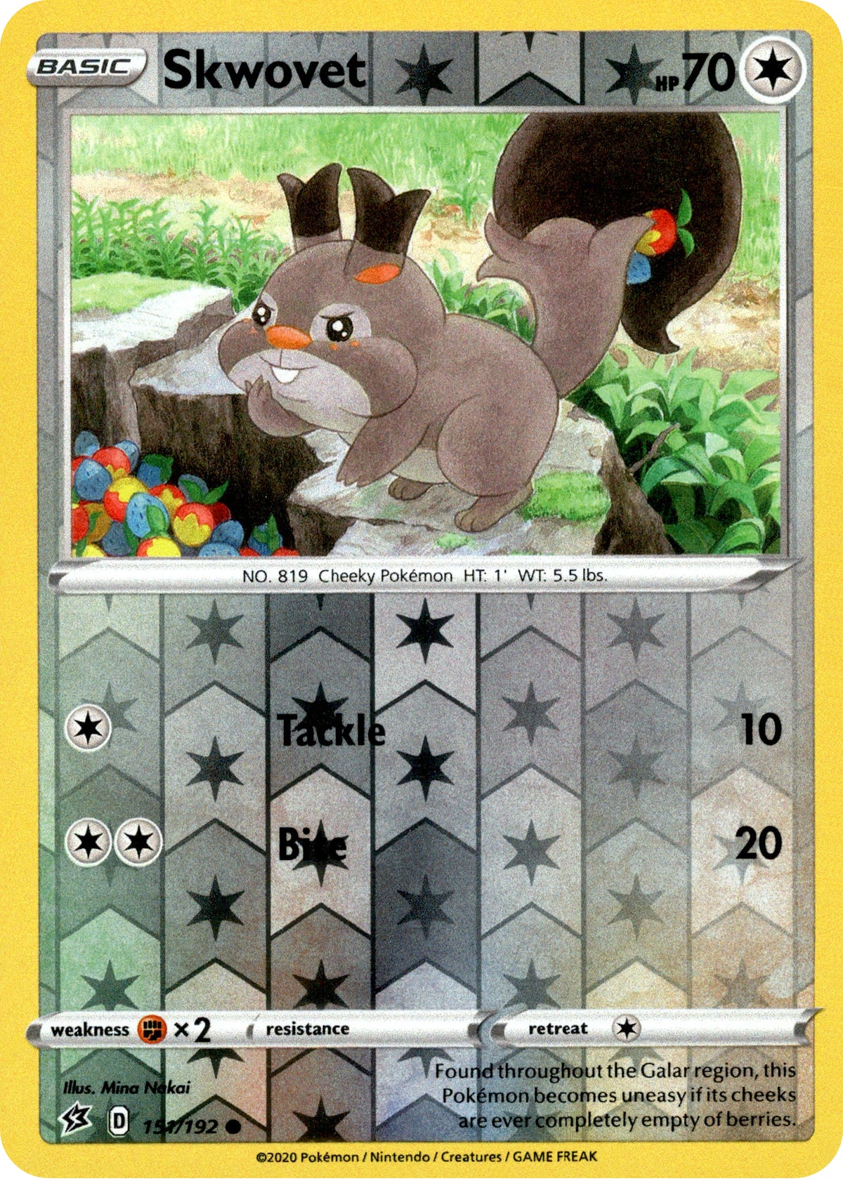 Skwovet - 151/192 - Rebel Clash - Reverse Holo - Card Cavern