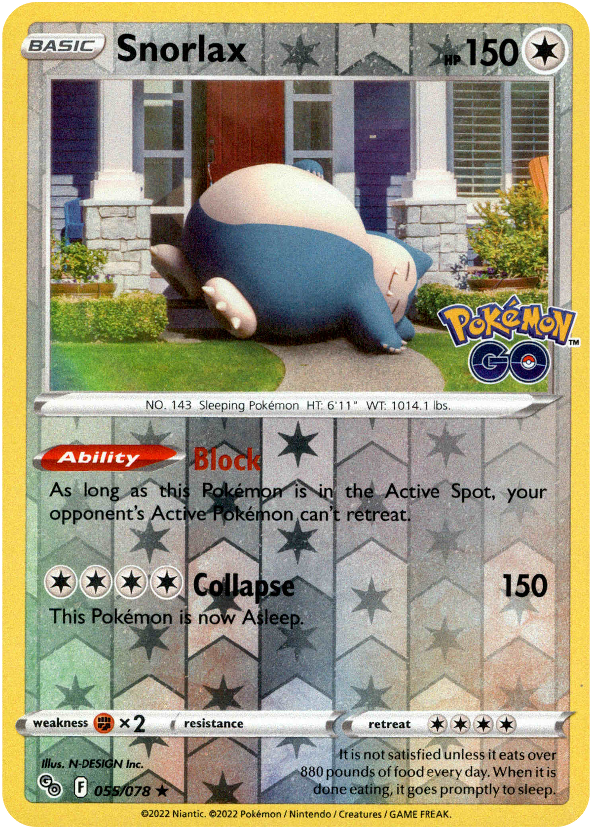 Snorlax - 055/078 - Pokemon Go - Reverse Holo - Card Cavern