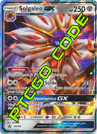Solgaleo GX SM104 PTCGO Code Card Cavern Trading Cards, LLC Solgaleo GX SM104 PTCGO Code Card Cavern Trading Cards, LLC
