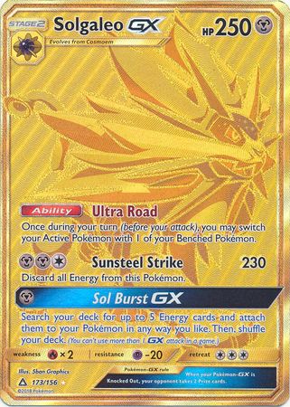 Solgaleo GX Gold Secret - 173/156 - Ultra Prism - Holo Card Cavern Trading Cards, LLC Solgaleo GX Gold Secret - 173/156 - Ultra Prism - Holo Card Cavern Trading Cards, LLC