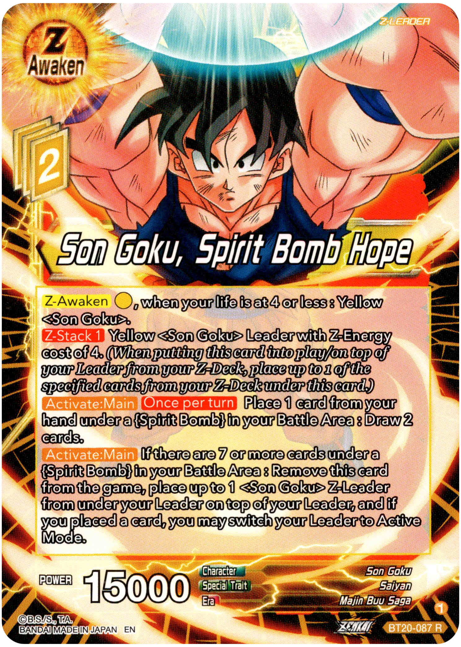 Son Goku, Spirit Bomb Hope - BT20-087 R - Power Absorbed - Card Cavern
