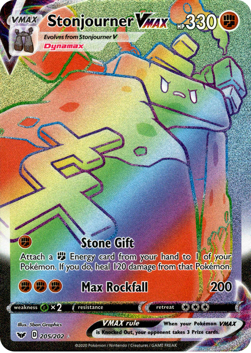 Stonjourner VMAX Hyper Rare - 205/202 - Sword & Shield - Holo Card Cavern Trading Cards, LLC Stonjourner VMAX Hyper Rare - 205/202 - Sword & Shield - Holo Card Cavern Trading Cards, LLC