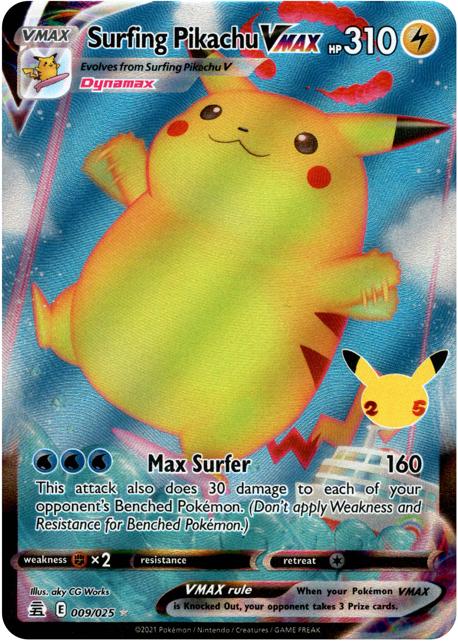 Surfing Pikachu VMAX - 009/025 - Celebrations - Holo - Card Cavern