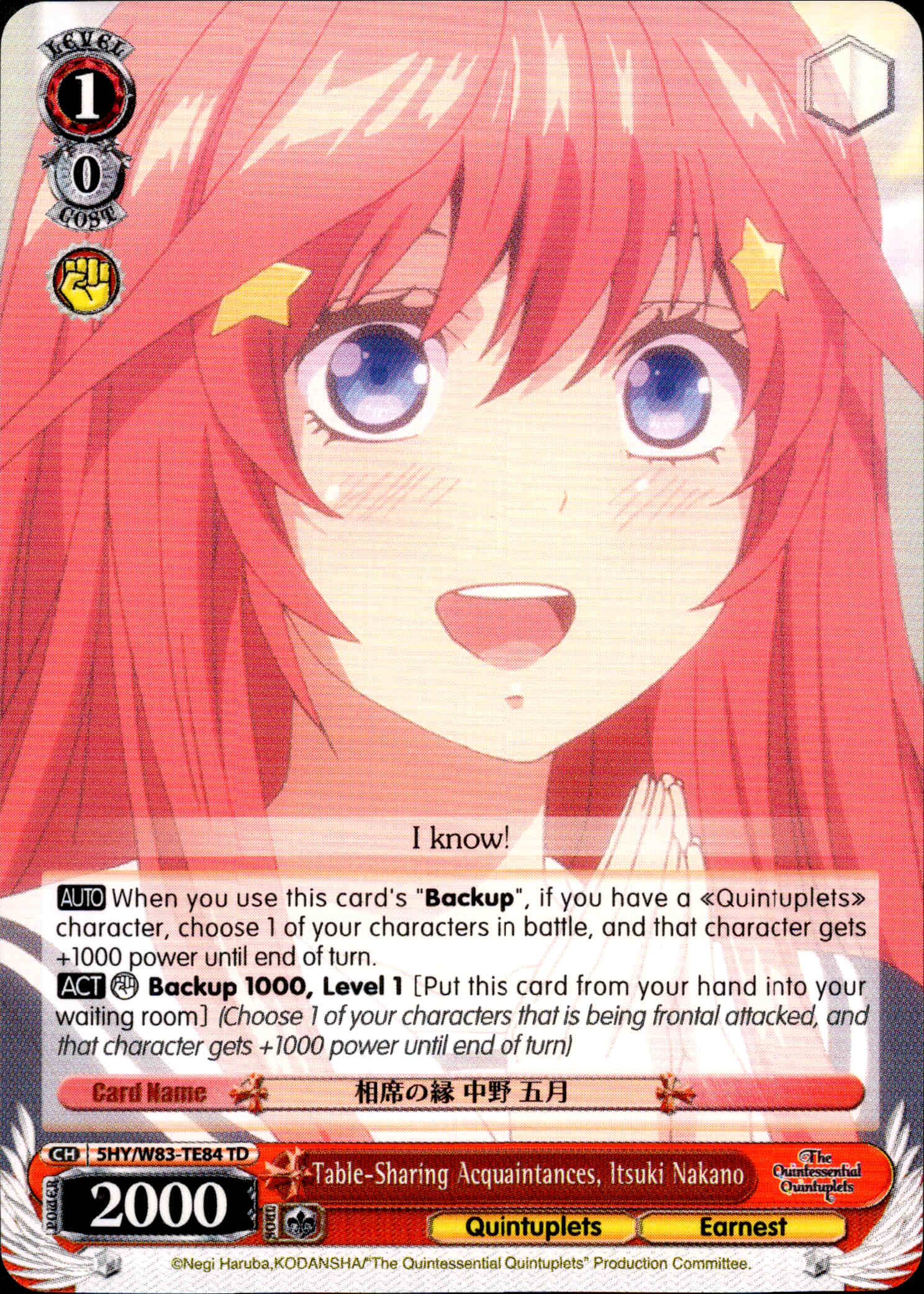Table-Sharing Acquaintances, Itsuki Nakano - 5HY/W83-TE84 - The Quintessential Quintuplets - Card Cavern