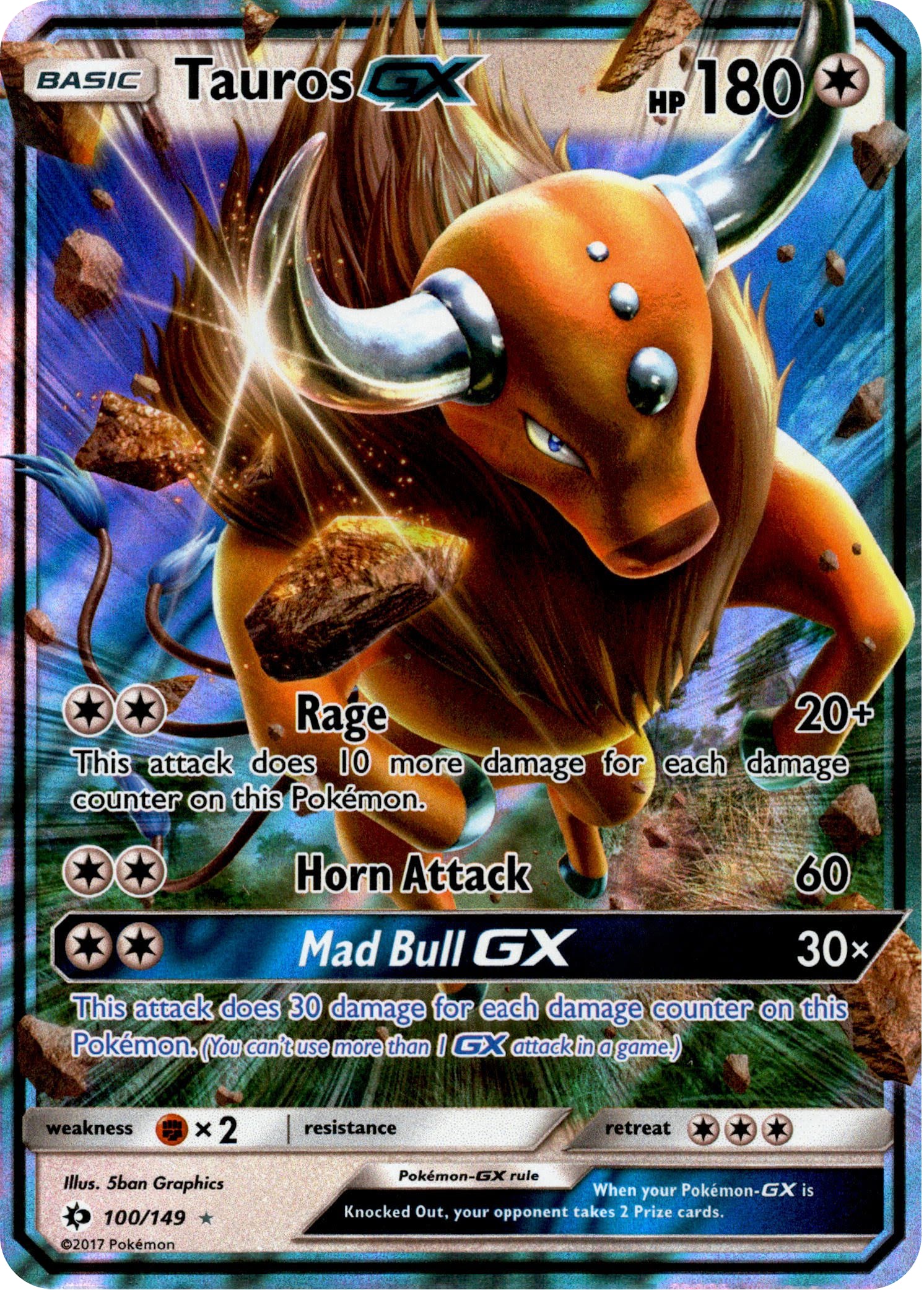 Tauros GX - 100/149 - Sun & Moon - Holo - Card Cavern