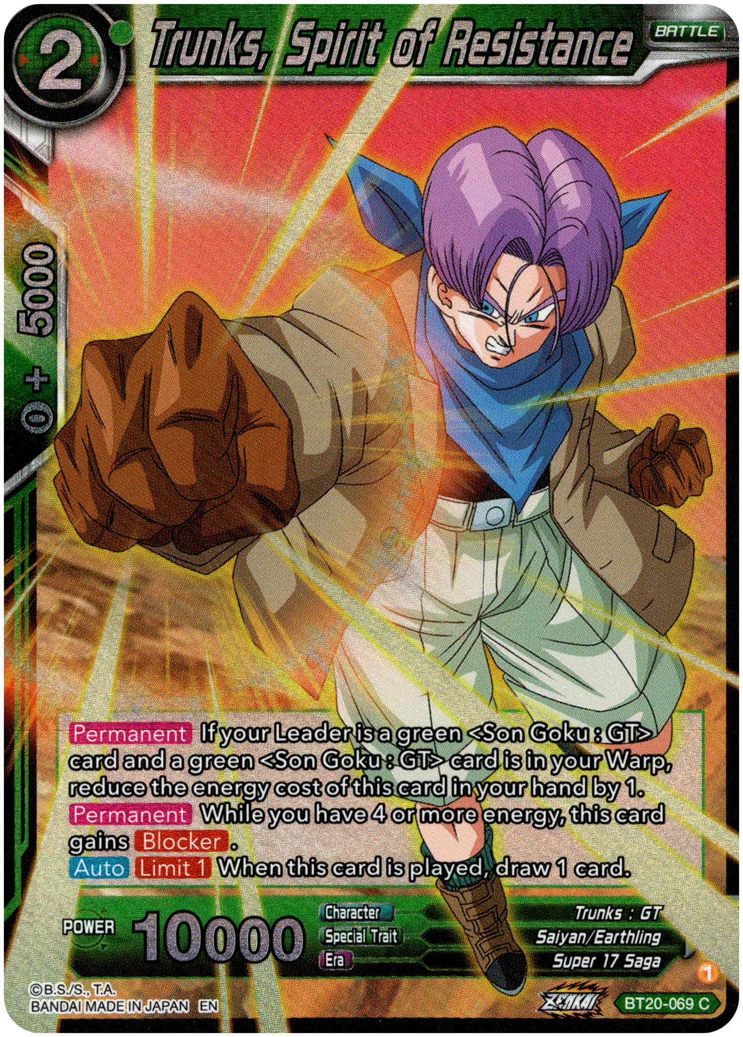 Trunks, Spirit of Resistance - BT20-069 C - Power Absorbed - Foil - Card Cavern