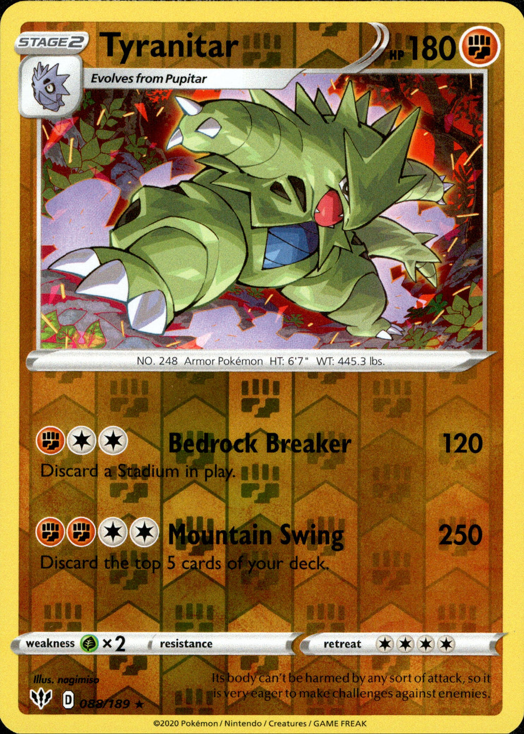 Tyranitar - 88/189 - Darkness Ablaze - Reverse Holo  Card Cavern Trading  Cards, LLC