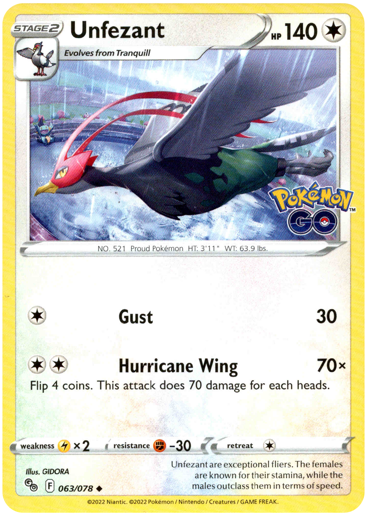 Unfezant - 063/078 - Pokemon Go - Card Cavern