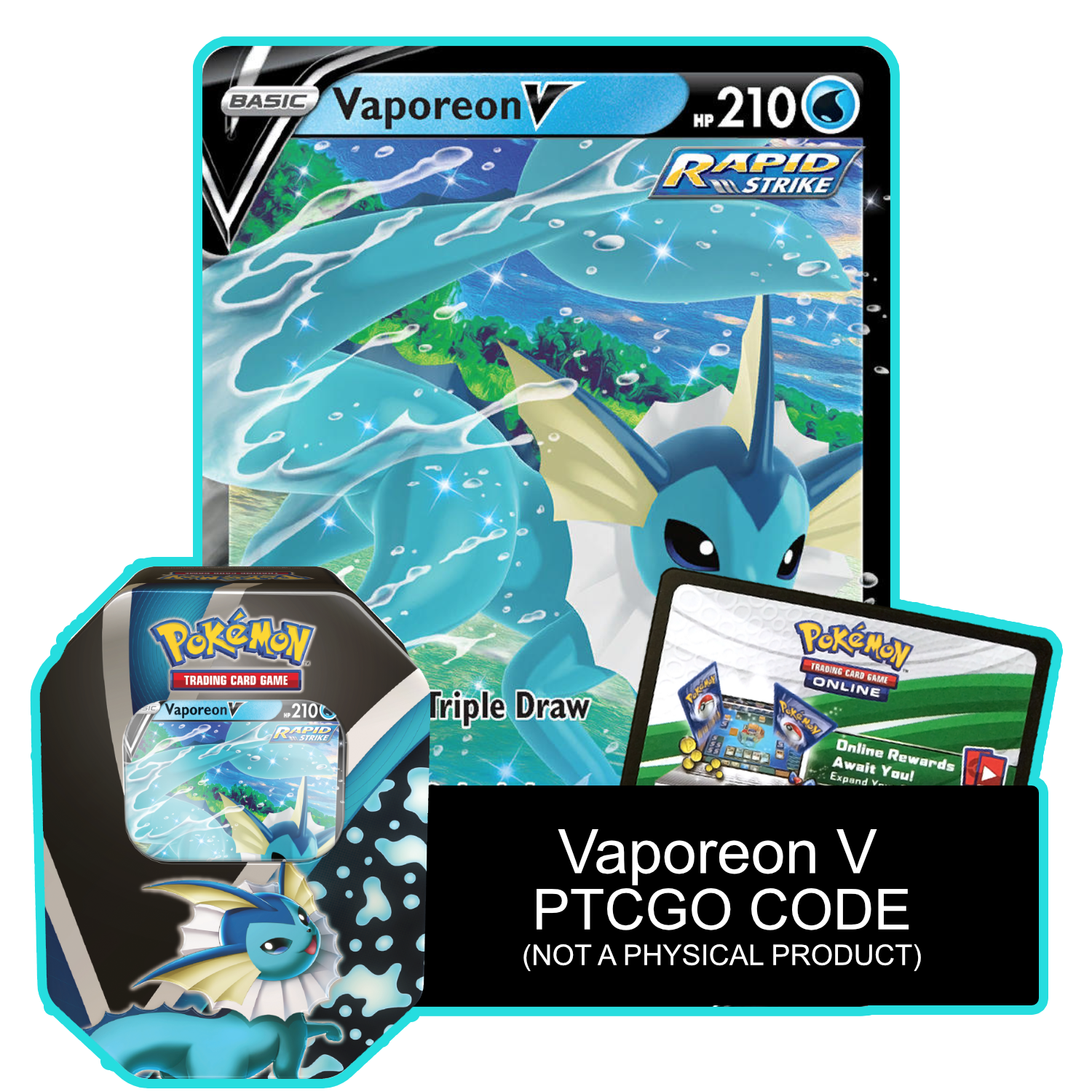 Eevee Evolutions Tin: Vaporeon V - Pokemon TCG Live Code - Card Cavern