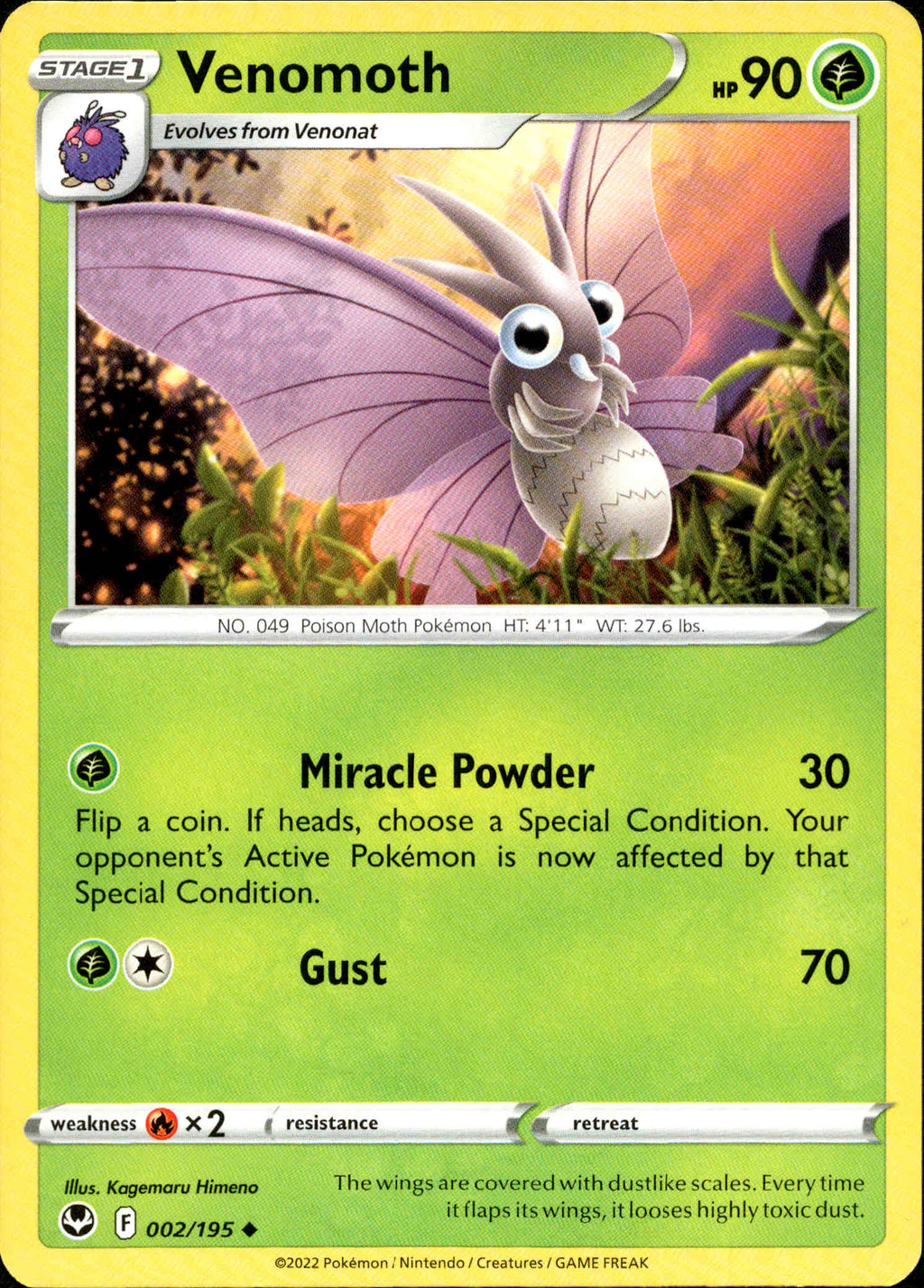 Venomoth 002/195 Silver Tempest Card Cavern Trading Cards, LLC