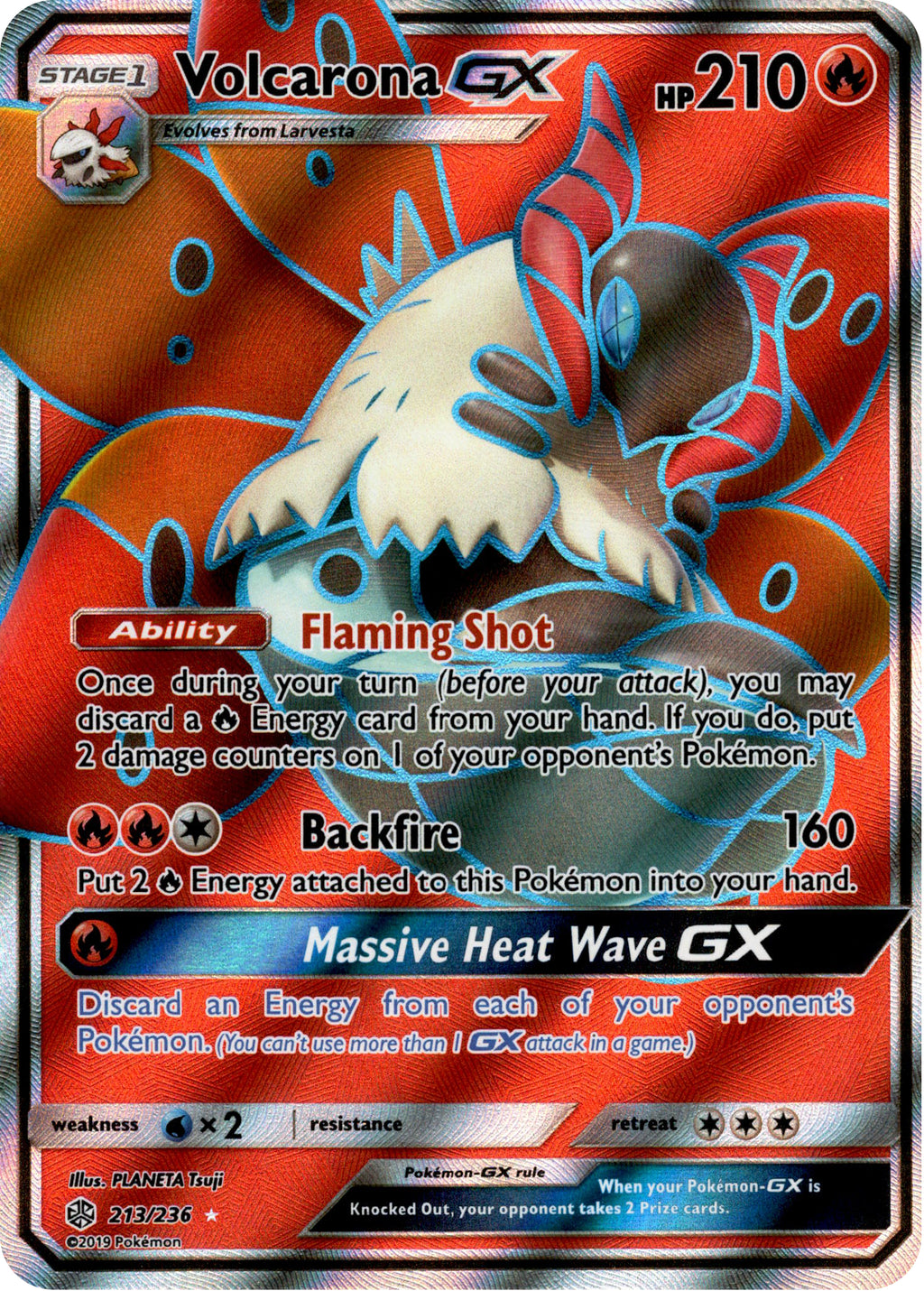 Volcarona GX Full Art - 213/236 - Cosmic Eclipse - Holo Card Cavern Trading Cards, LLC Volcarona GX Full Art - 213/236 - Cosmic Eclipse - Holo Card Cavern Trading Cards, LLC