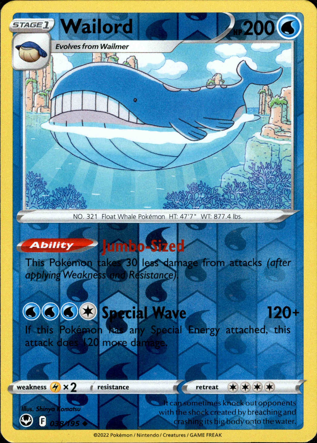 wailord pokemon tcg card Wailord - 038/195 - Silver Tempest