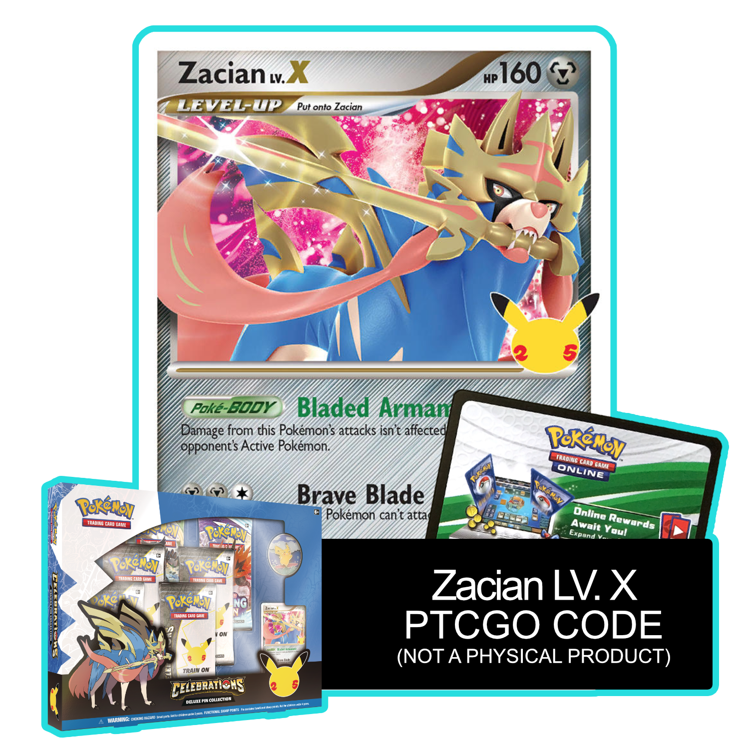 Zacian LV. X SWSH135 - PTCGL Code - Card Cavern