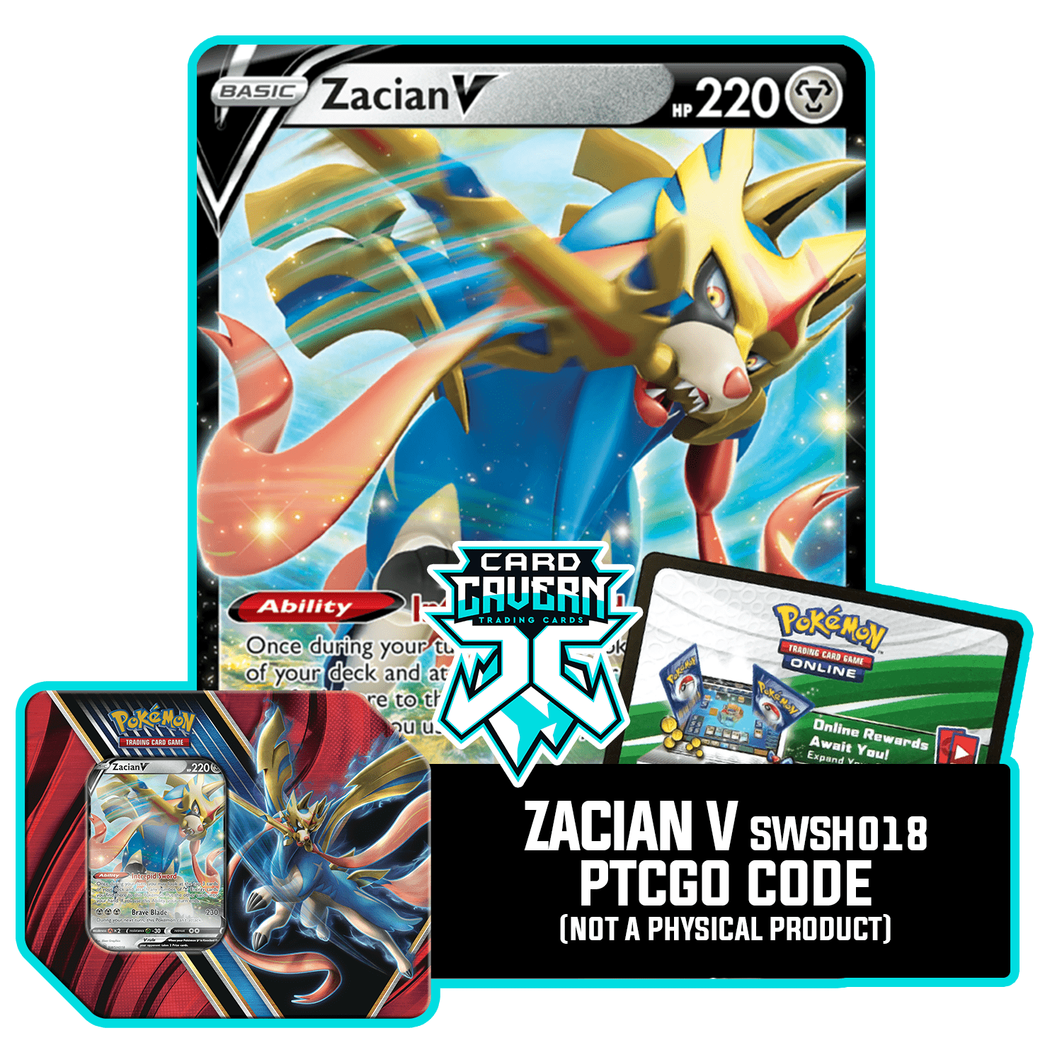 Legends of Galar Tin Zacian V - PTCGO Code - Card Cavern