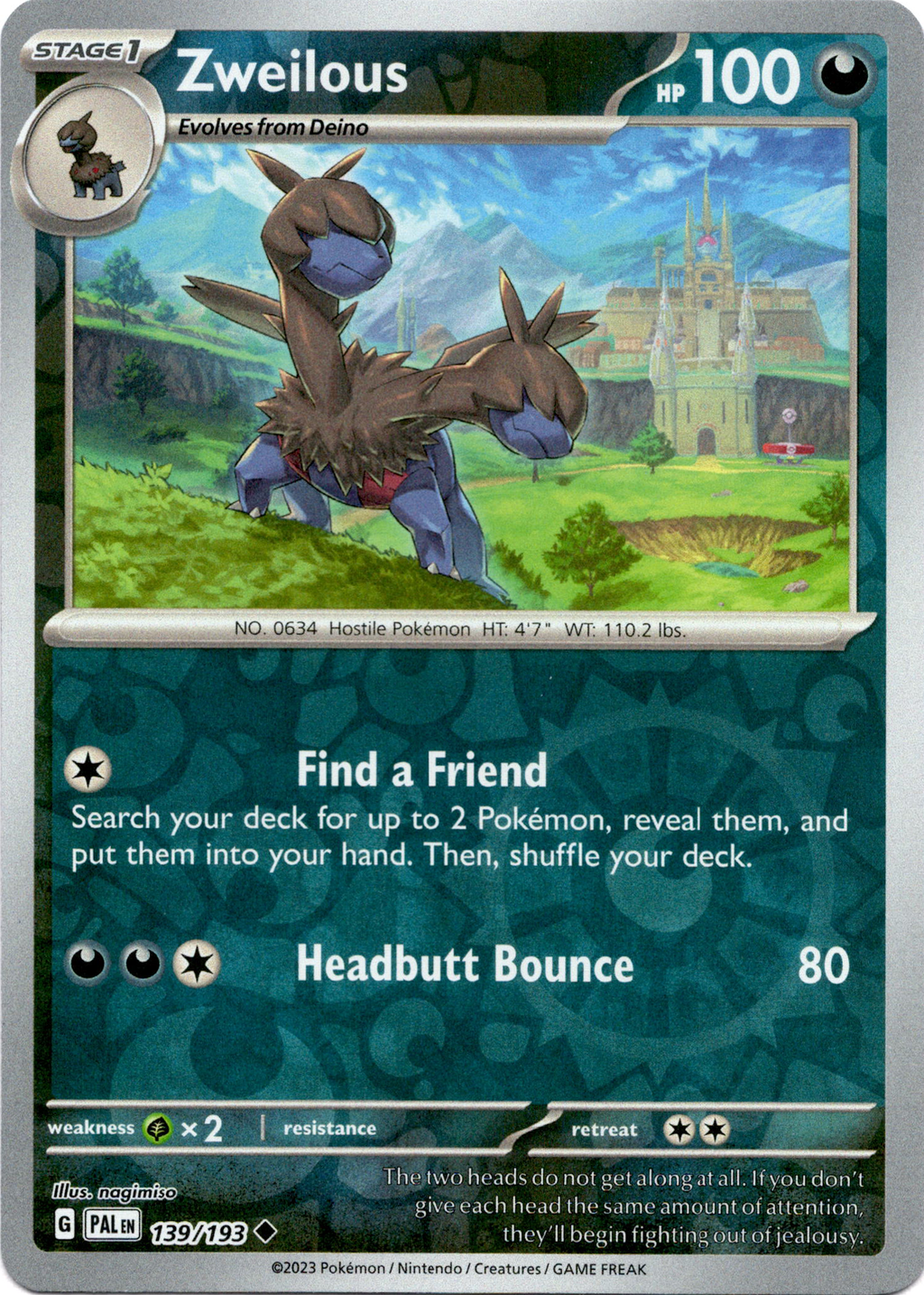 Zweilous - 139/193 - Paldea Evolved - Reverse Holo – Card Cavern