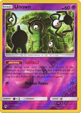 holographic unown pokemon card Pokemon Trading Card Game Sun & Moon Lost Thunder Rare Unown #90