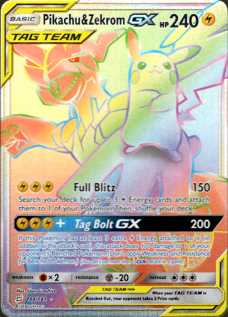 Pikachu & Zekrom GX Hyper Rare - 184/181 - Team Up - Holo - Card Cavern