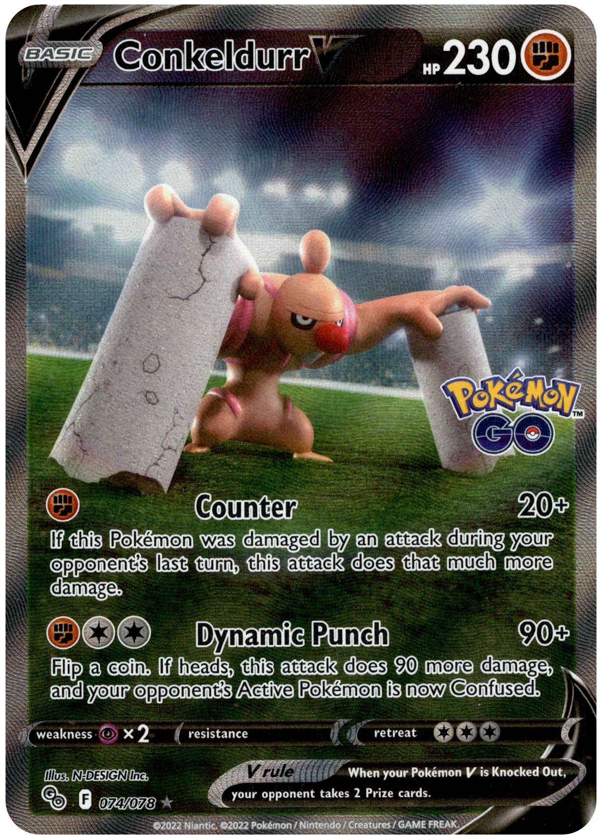 Conkeldurr V Alternate Art - 074/078 - Pokemon Go - Holo - Card Cavern