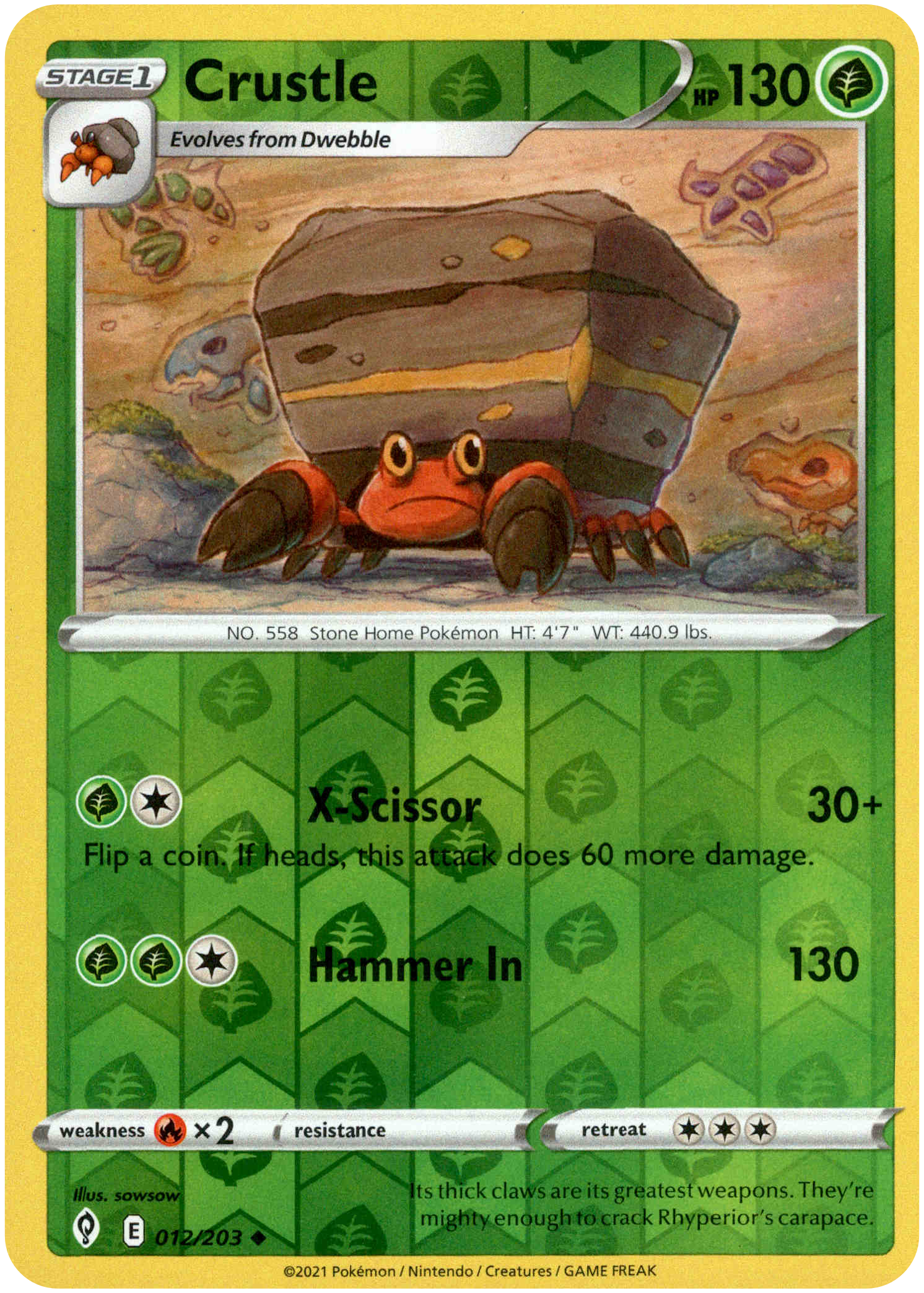 Crustle - 012/203 - Evolving Skies - Reverse Holo - Card Cavern